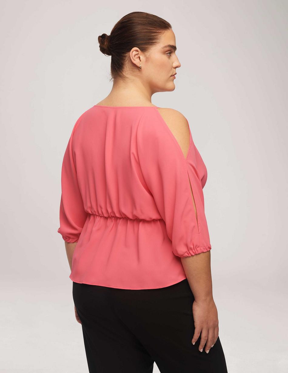 Grande Taille Anne Klein Cold Shoulder Crossover Peplum Blouse   | QVL-6902638